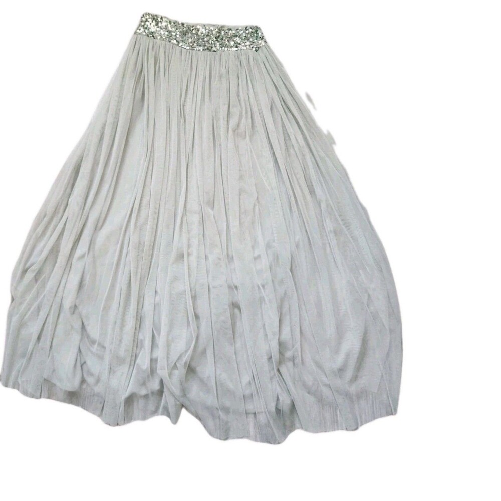 Maya Deluxe Sage Green Sequin Circle Maxi Skirt High Rise Lined Zip Sz 6 EUC